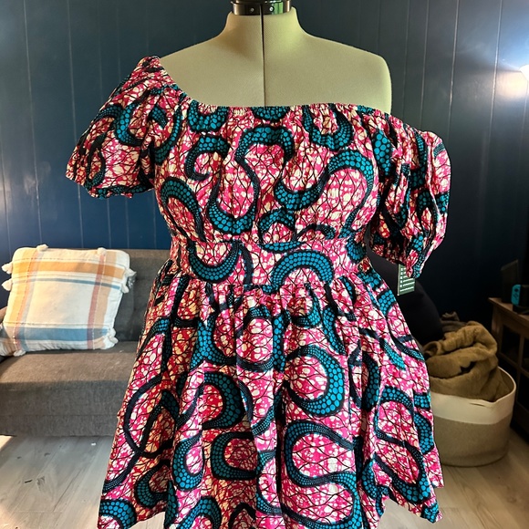 ÖFUURË African Print Off-Shoulder Mini Dress L/XL - Picture 5 of 8